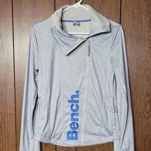 Bench Jacket Womens Sz S Gray Blue Asymmetrical Full Zip Thumb Holes Activewear